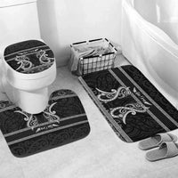 Kia Ora New Zealand Bathroom Set Maori Language Week Pango Taniko Motif LT14 Mat Set Only (3 pcs) One Size Black - Polynesian Pride