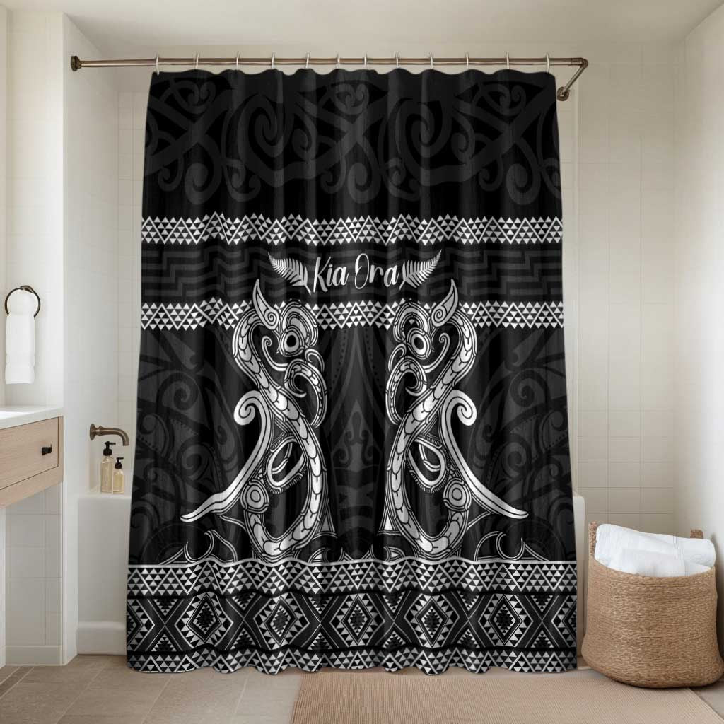 Kia Ora New Zealand Bathroom Set Maori Language Week Pango Taniko Motif LT14 Shower Curtain Only Black - Polynesian Pride