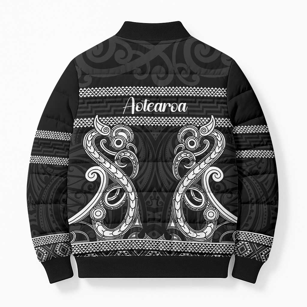 Kia Ora New Zealand Bomber Puffer Jacket Maori Language Week Pango Taniko Motif LT14 - Polynesian Pride