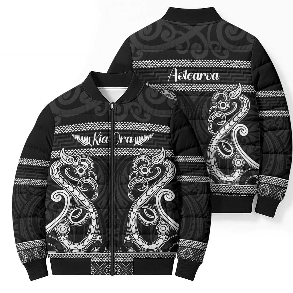 Kia Ora New Zealand Bomber Puffer Jacket Maori Language Week Pango Taniko Motif LT14 - Polynesian Pride