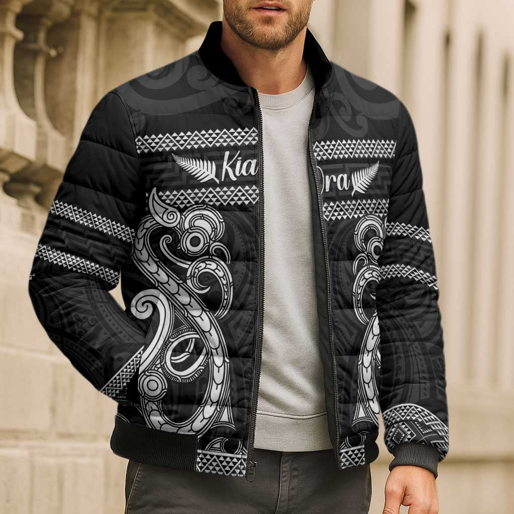 Kia Ora New Zealand Bomber Puffer Jacket Maori Language Week Pango Taniko Motif LT14 - Polynesian Pride