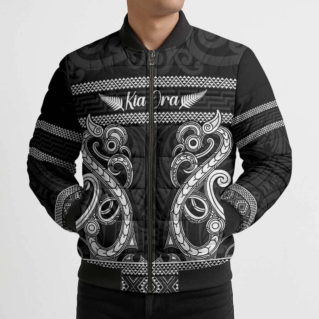 Kia Ora New Zealand Bomber Puffer Jacket Maori Language Week Pango Taniko Motif LT14 - Polynesian Pride