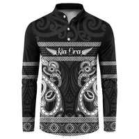 Kia Ora New Zealand Button Sweatshirt Maori Language Week Pango Taniko Motif LT14 Black - Polynesian Pride