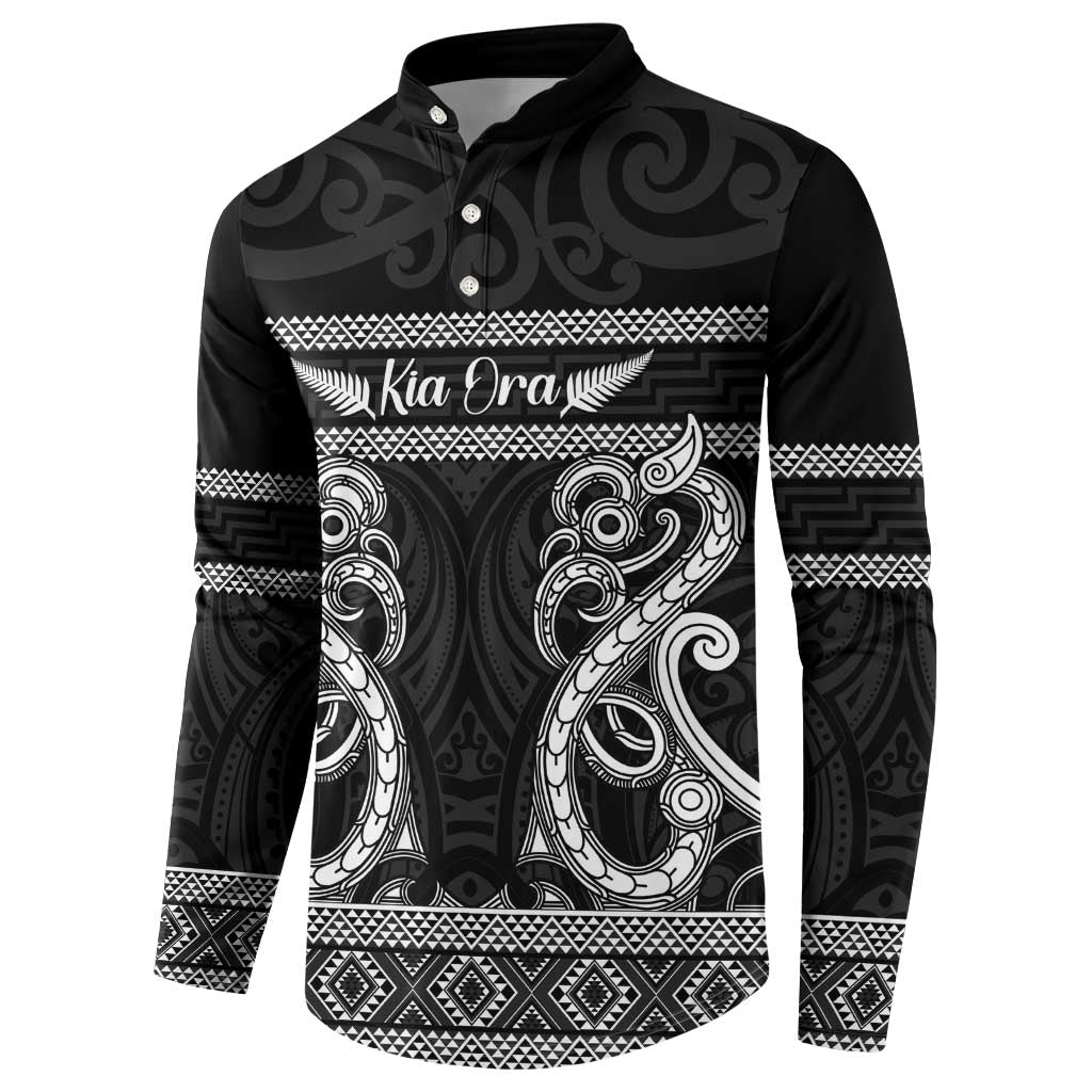 Kia Ora New Zealand Button Sweatshirt Maori Language Week Pango Taniko Motif LT14 - Polynesian Pride