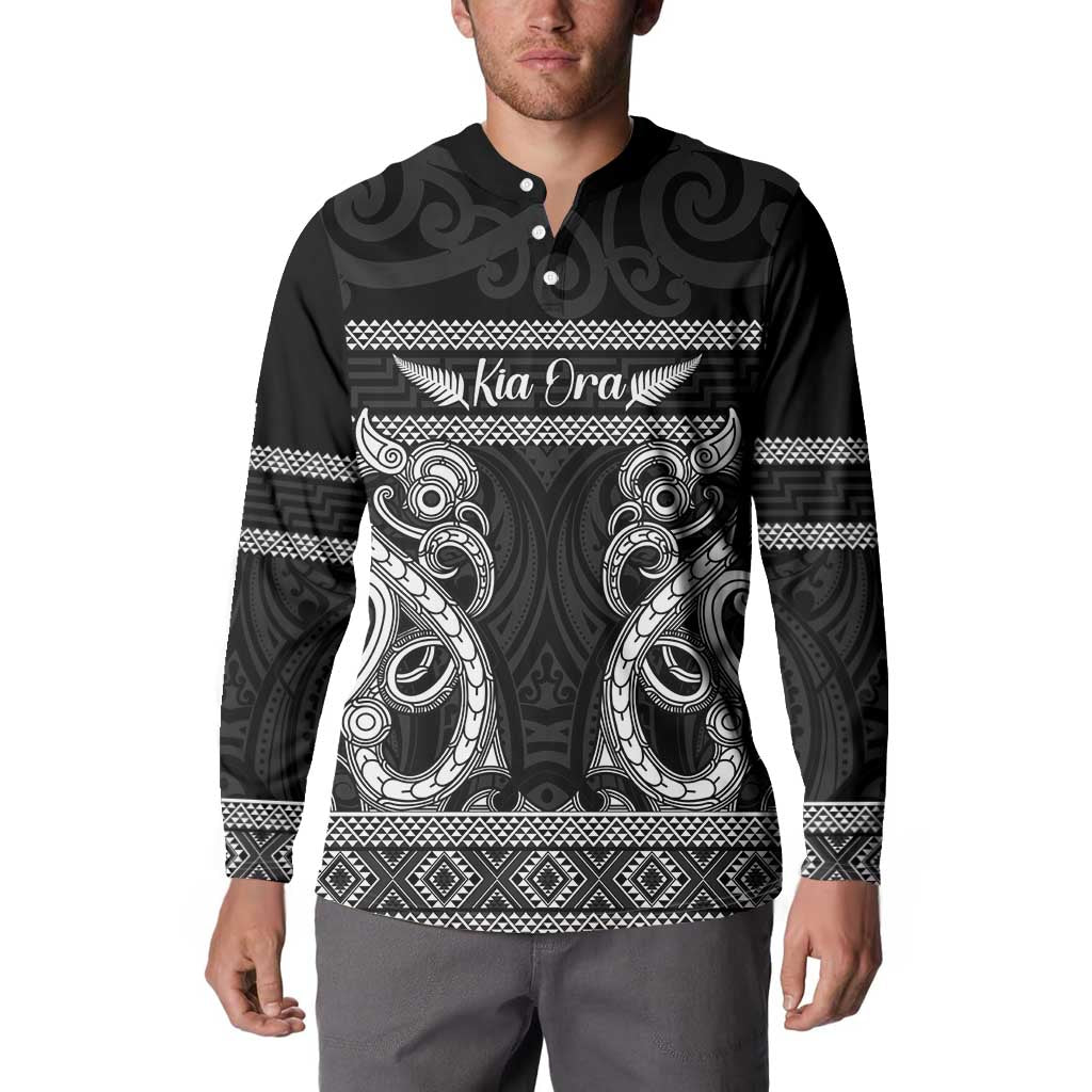 Kia Ora New Zealand Button Sweatshirt Maori Language Week Pango Taniko Motif LT14 - Polynesian Pride