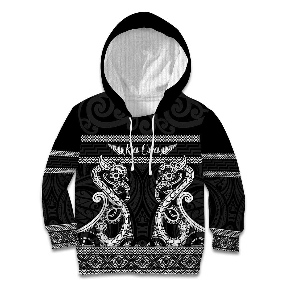 Kia Ora New Zealand Kid Hoodie Maori Language Week Pango Taniko Motif LT14 Hoodie Black - Polynesian Pride