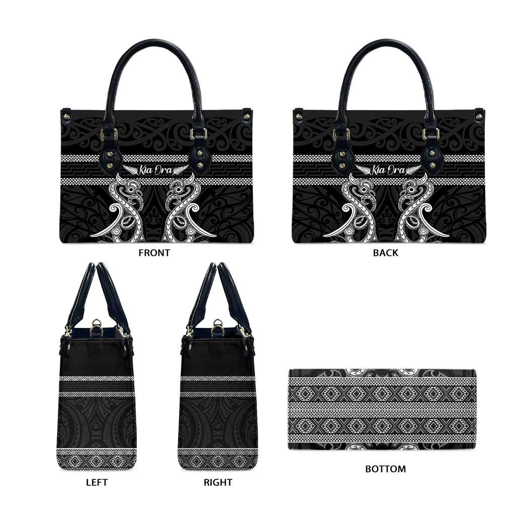 Kia Ora New Zealand Leather Bag Maori Language Week Pango Taniko Motif LT14 - Polynesian Pride