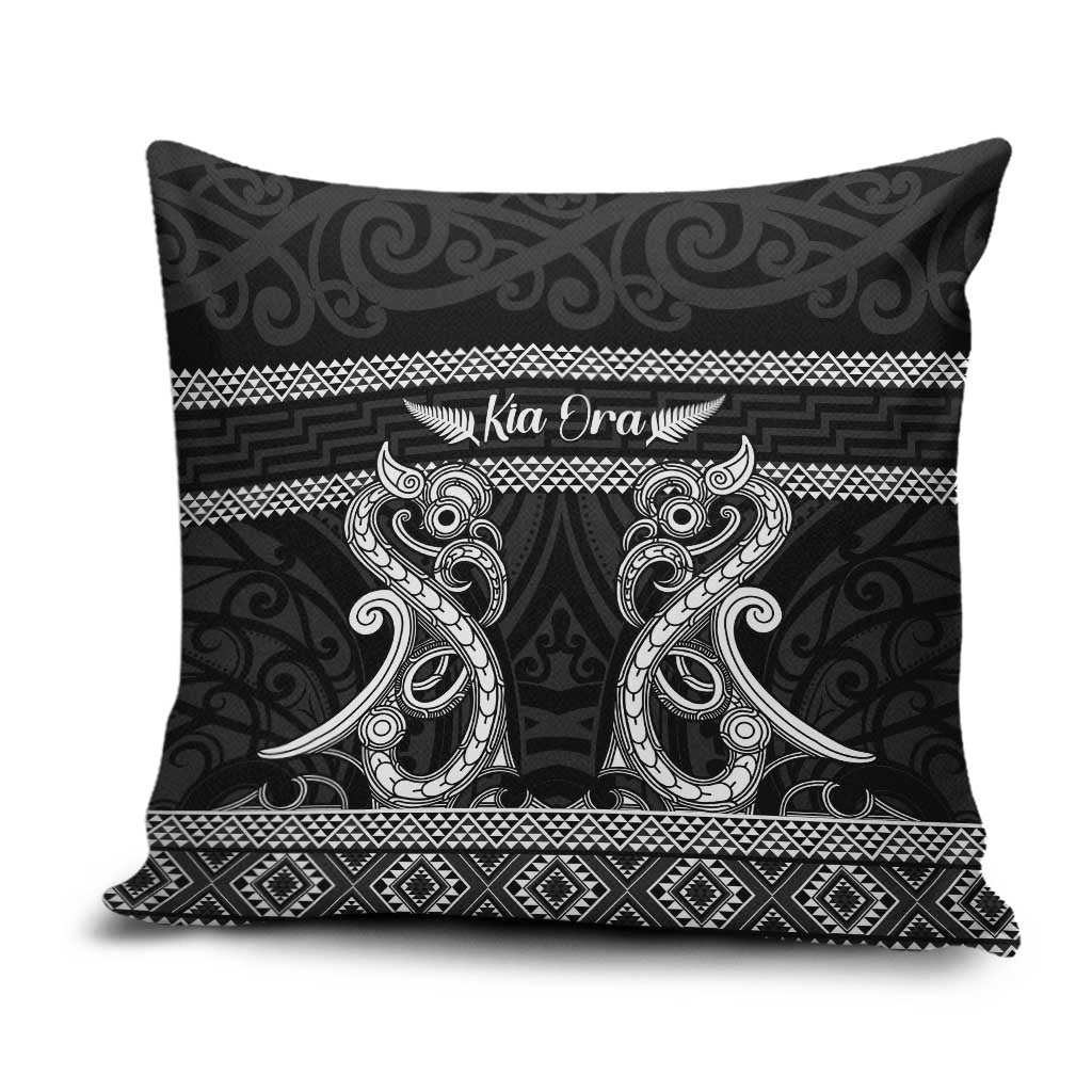 Kia Ora New Zealand Pillow Cover Maori Language Week Pango Taniko Motif LT14 Black - Polynesian Pride
