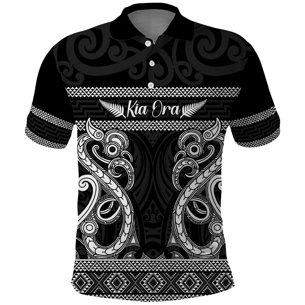 Kia Ora New Zealand Polo Shirt Maori Language Week Pango Taniko Motif LT14 Black - Polynesian Pride
