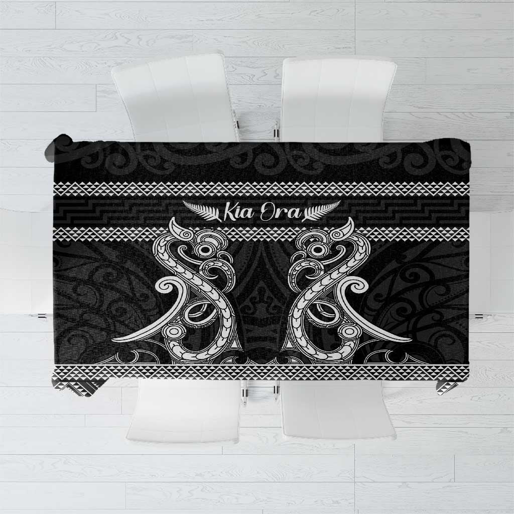 Kia Ora New Zealand Tablecloth Maori Language Week Pango Taniko Motif LT14 Black - Polynesian Pride