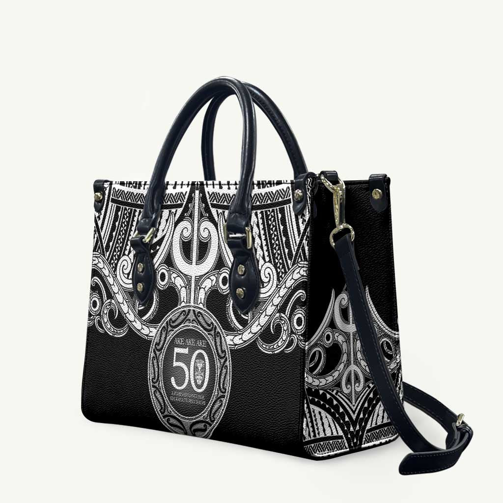 Kia Kaha Te Reo Maori New Zealand Leather Bag 50th Anniversary Ake Ake Ake LT14 Black - Polynesian Pride