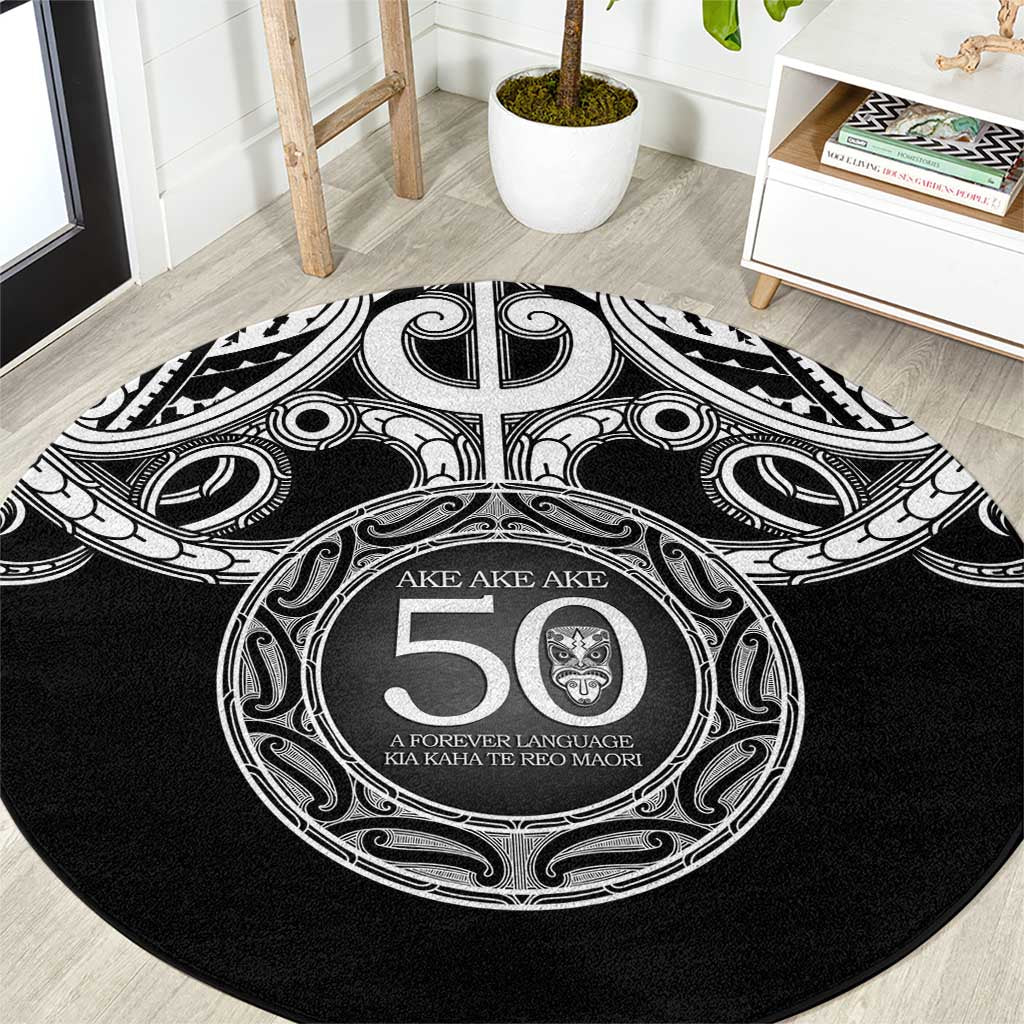 Kia Kaha Te Reo Maori New Zealand Round Carpet 50th Anniversary Ake Ake Ake LT14 Black - Polynesian Pride