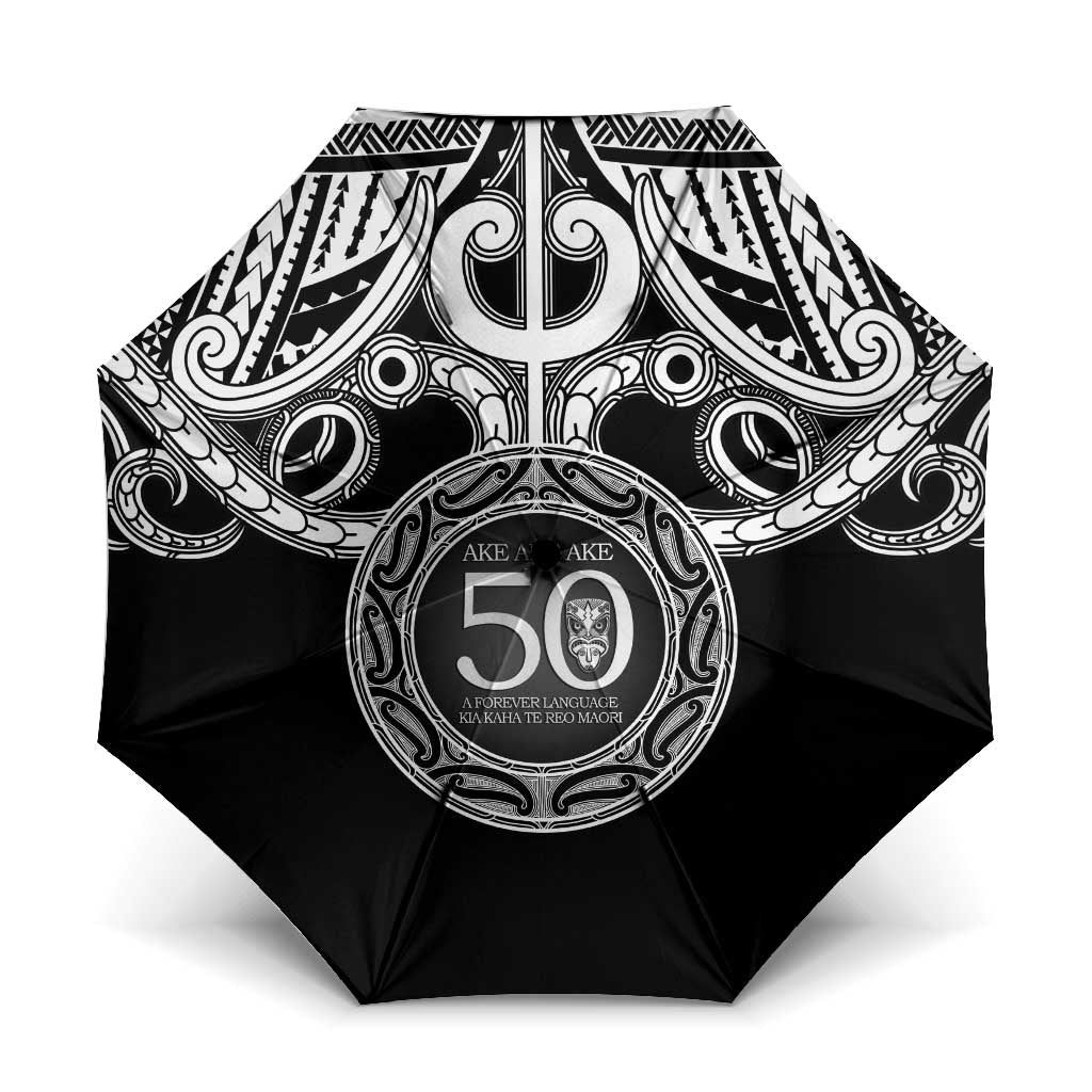 Kia Kaha Te Reo Maori New Zealand Umbrella 50th Anniversary Ake Ake Ake LT14 One Size Folded 11.42 inch Opened Diameter 37.4 inch Black - Polynesian Pride