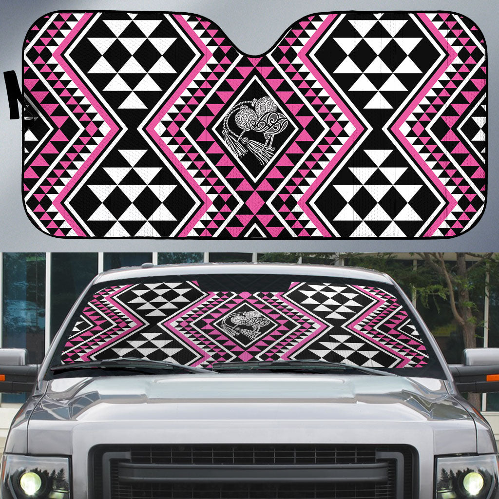 New Zealand Mawhero Taniko Motifs Auto Sun Shade Maori Poi Dance Costume Inspired LT14 Pink - Polynesian Pride