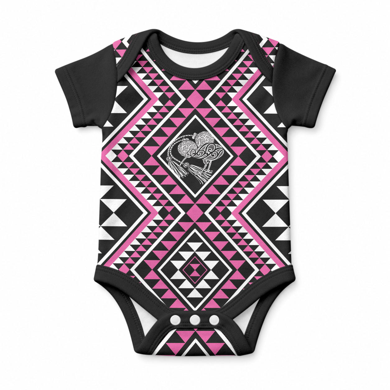 New Zealand Mawhero Taniko Motifs Baby Onesie Maori Poi Dance Costume Inspired LT14 Pink - Polynesian Pride