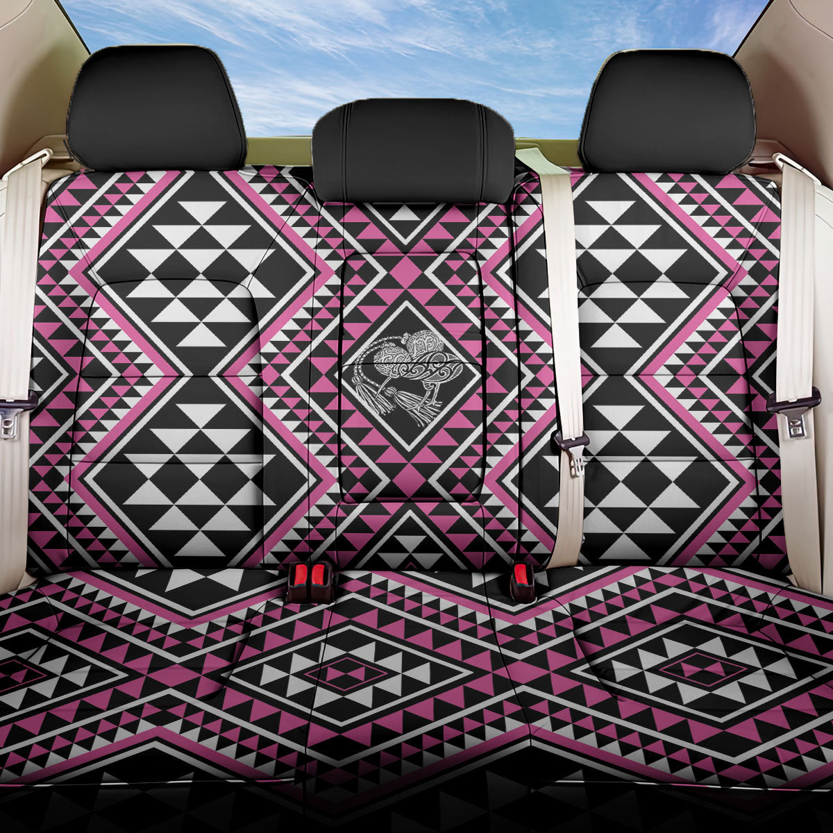 New Zealand Mawhero Taniko Motifs Back Car Seat Cover Maori Poi Dance Costume Inspired LT14 One Size Pink - Polynesian Pride