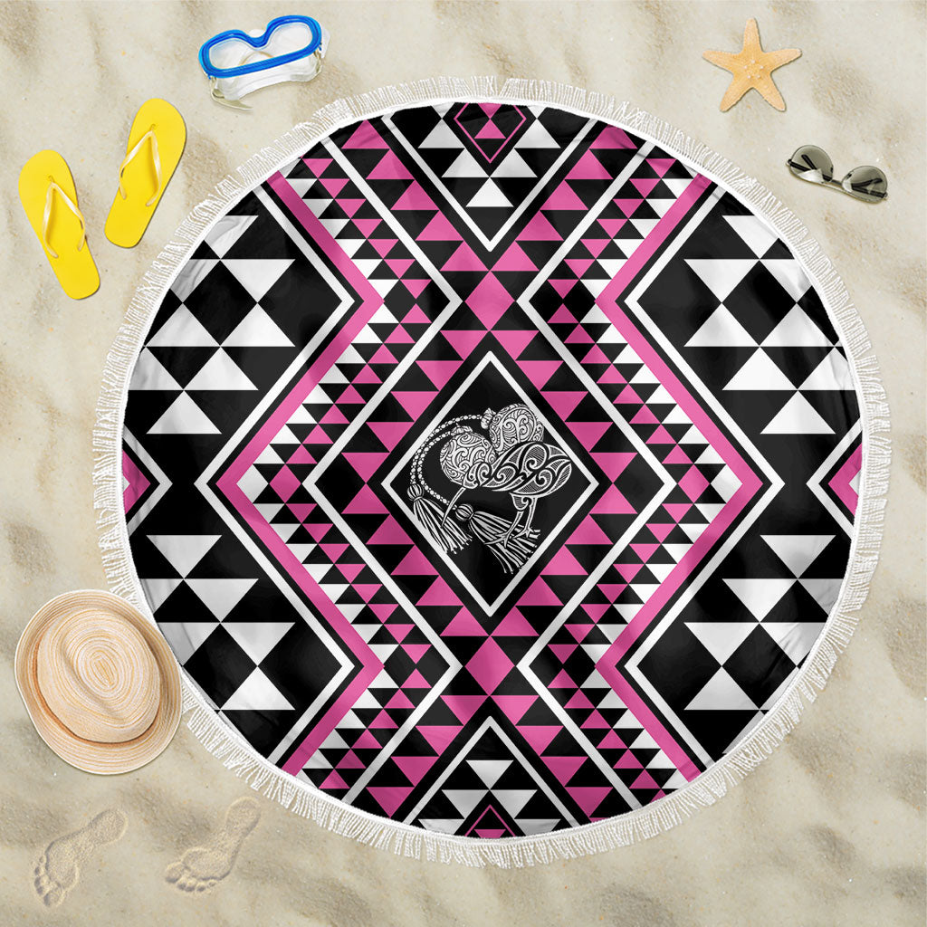 New Zealand Mawhero Taniko Motifs Beach Blanket Maori Poi Dance Costume Inspired LT14 One Size 150cm Pink - Polynesian Pride