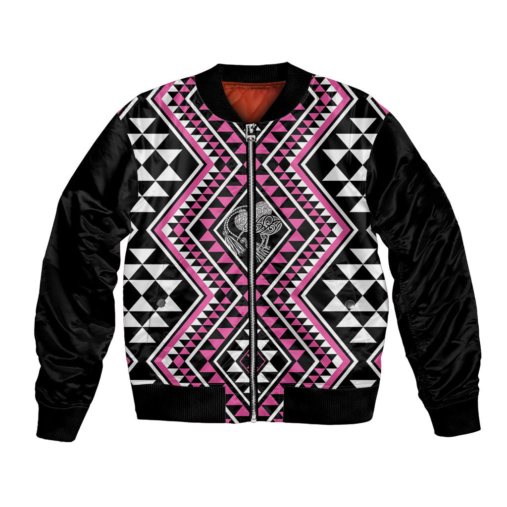 New Zealand Mawhero Taniko Motifs Bomber Jacket Maori Poi Dance Costume Inspired LT14 Unisex Pink - Polynesian Pride