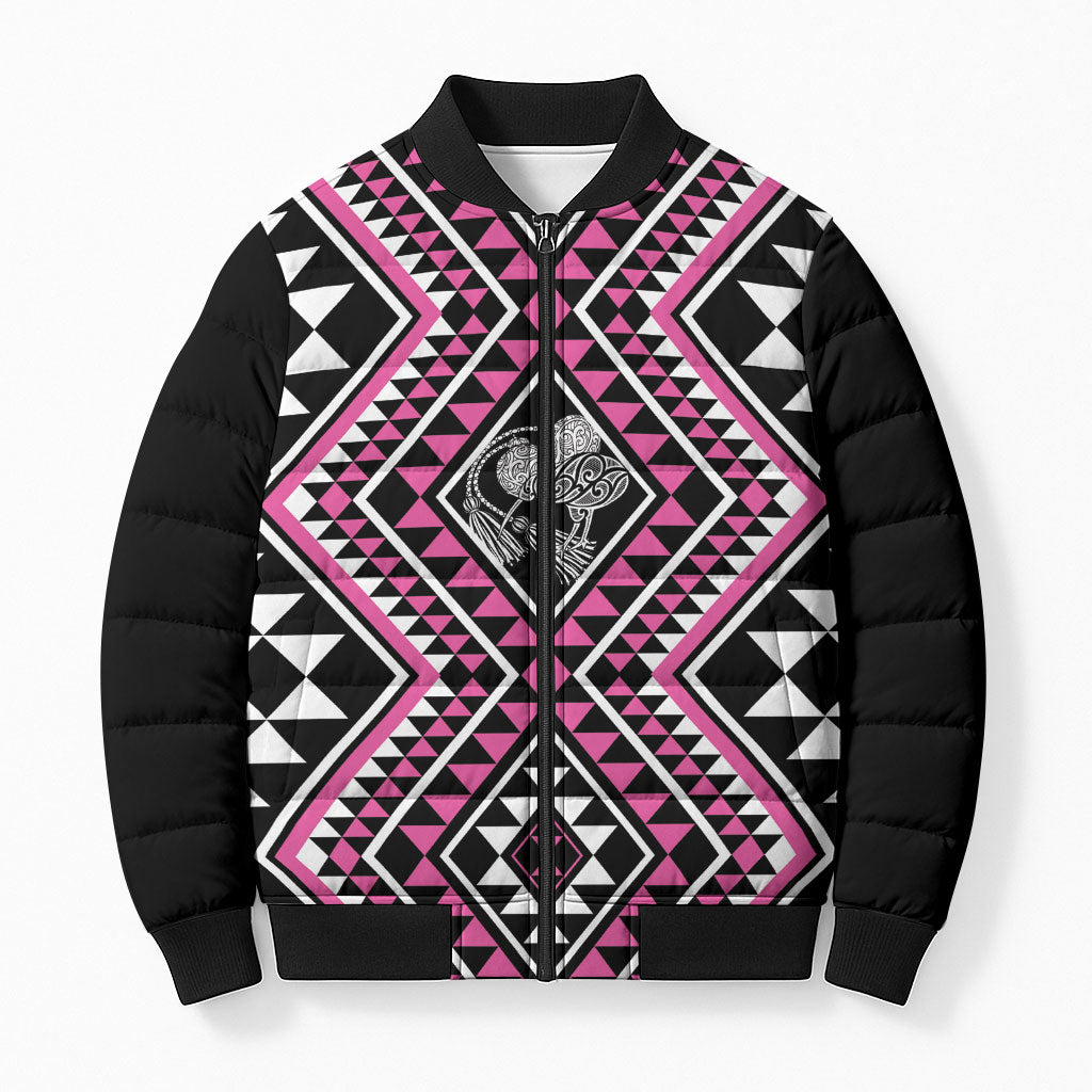 New Zealand Mawhero Taniko Motifs Bomber Puffer Jacket Maori Poi Dance Costume Inspired LT14 Unisex Pink - Polynesian Pride