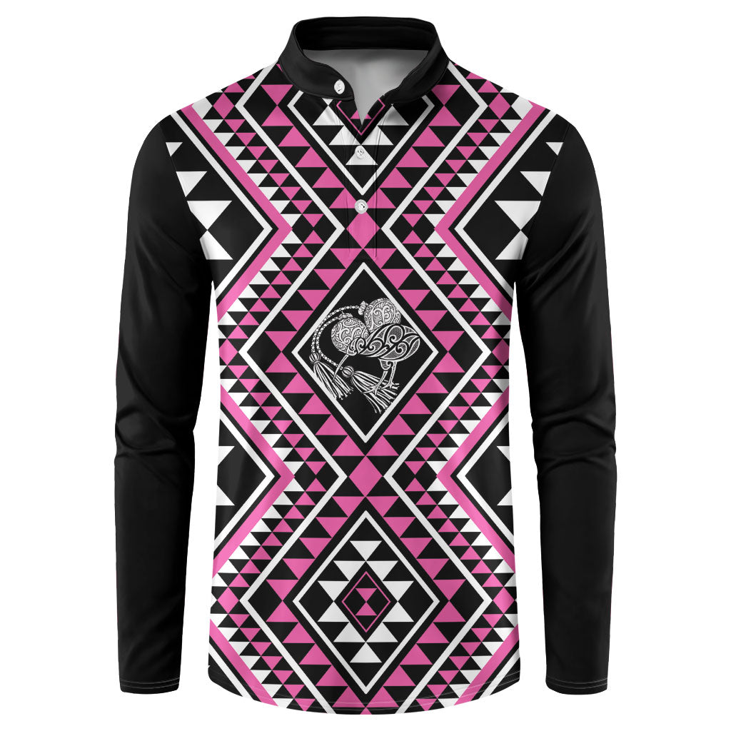 New Zealand Mawhero Taniko Motifs Button Sweatshirt Maori Poi Dance Costume Inspired LT14 Pink - Polynesian Pride