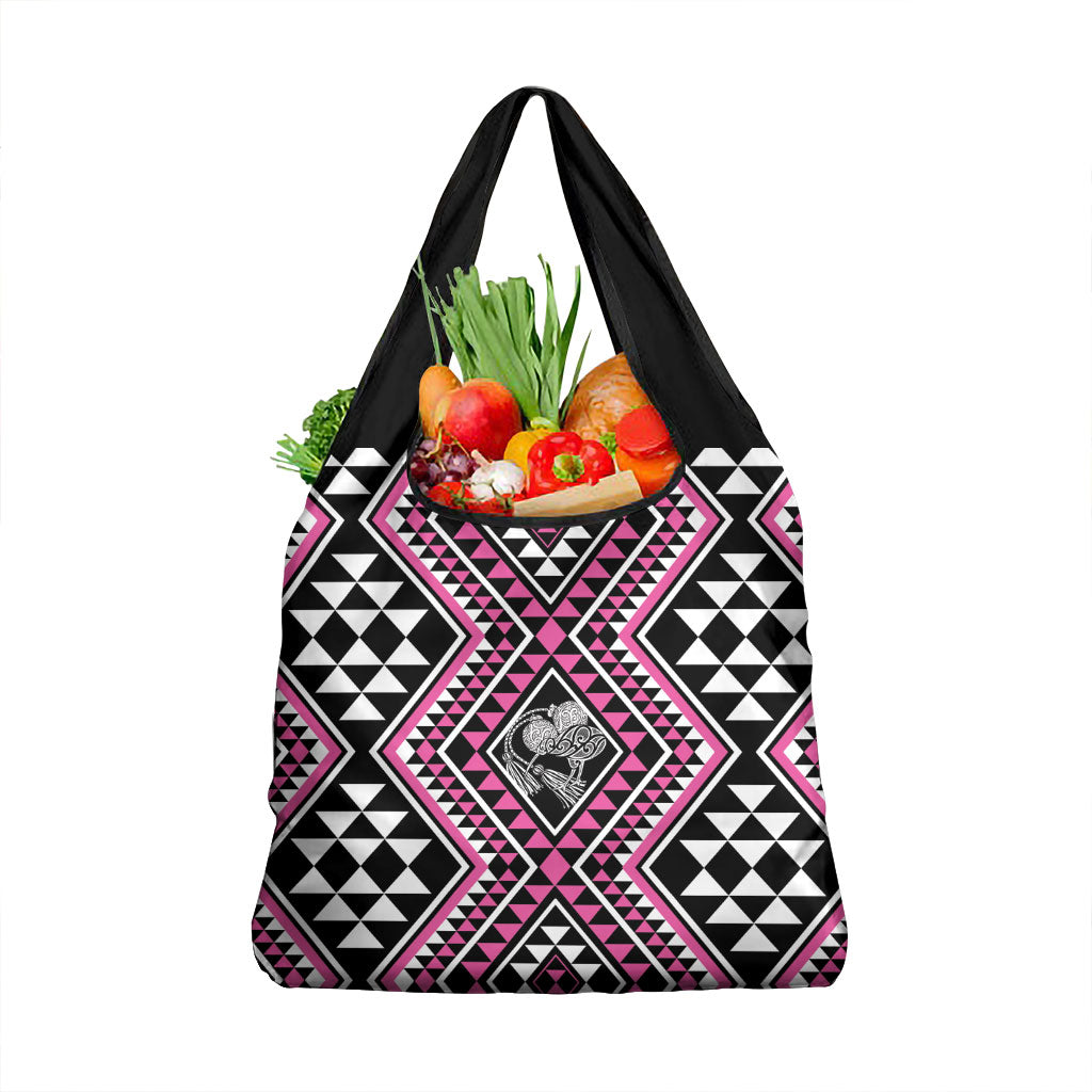 New Zealand Mawhero Taniko Motifs Grocery Bag Maori Poi Dance Costume Inspired LT14 1-pack One Size Pink - Polynesian Pride