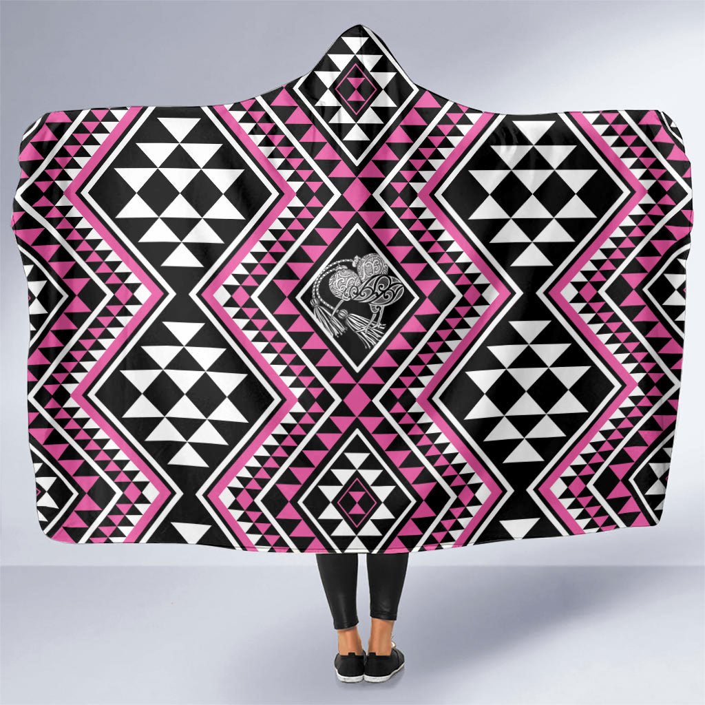 New Zealand Mawhero Taniko Motifs Hooded Blanket Maori Poi Dance Costume Inspired LT14 One Size Pink - Polynesian Pride