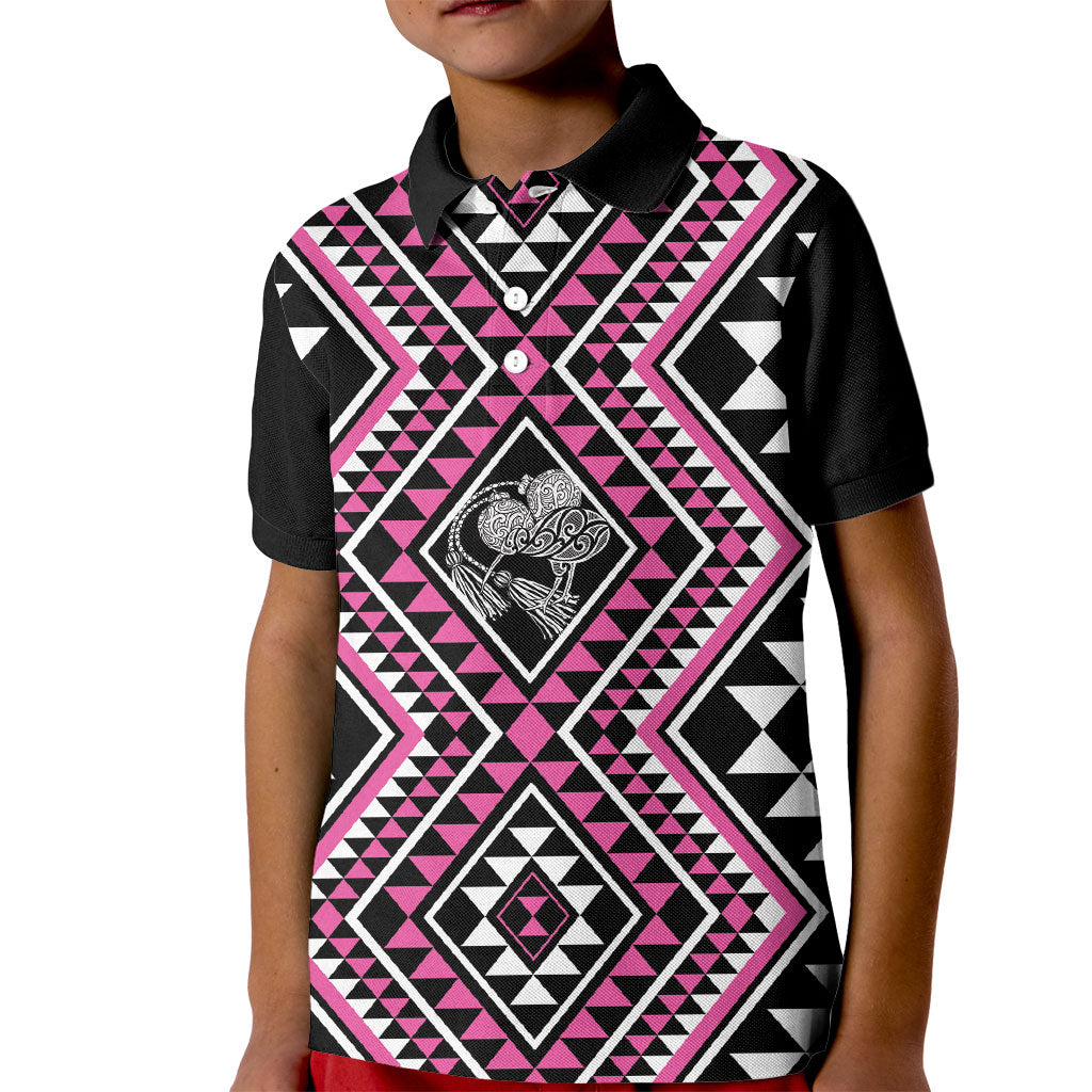 New Zealand Mawhero Taniko Motifs Kid Polo Shirt Maori Poi Dance Costume Inspired LT14 Kid Pink - Polynesian Pride