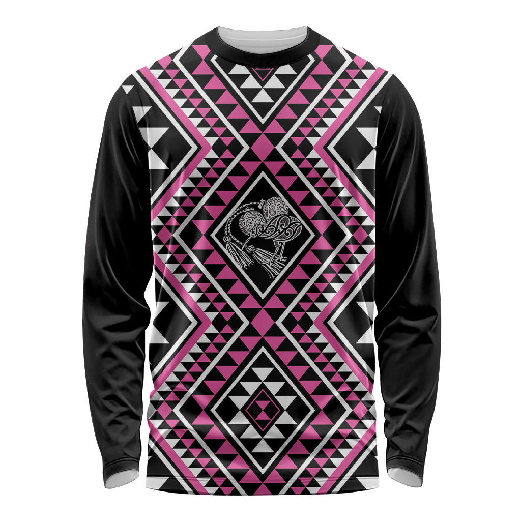 New Zealand Mawhero Taniko Motifs Long Sleeve Shirt Maori Poi Dance Costume Inspired LT14 Unisex Pink - Polynesian Pride