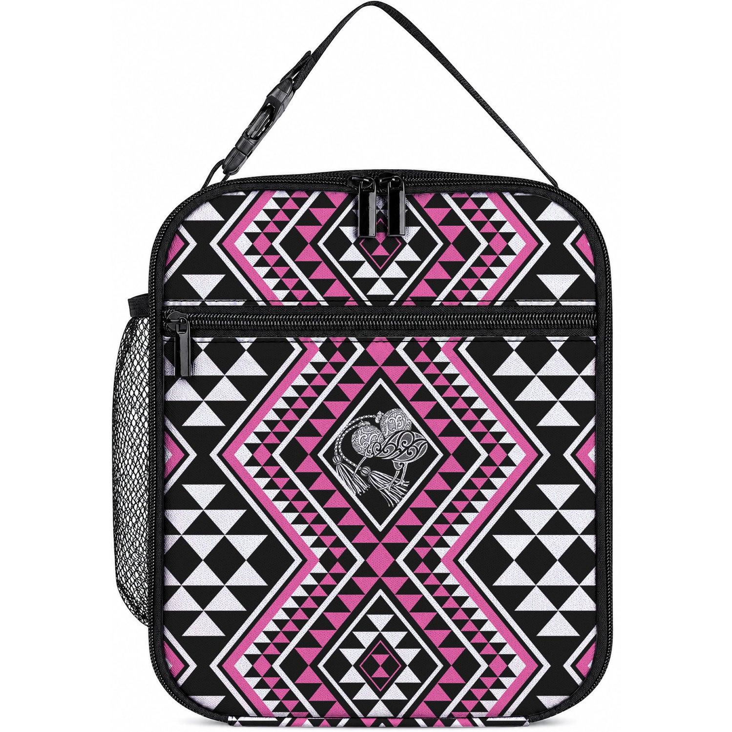 New Zealand Mawhero Taniko Motifs Lunch Bag Maori Poi Dance Costume Inspired LT14 10.2 × 8.3 × 4.3 inch Pink - Polynesian Pride