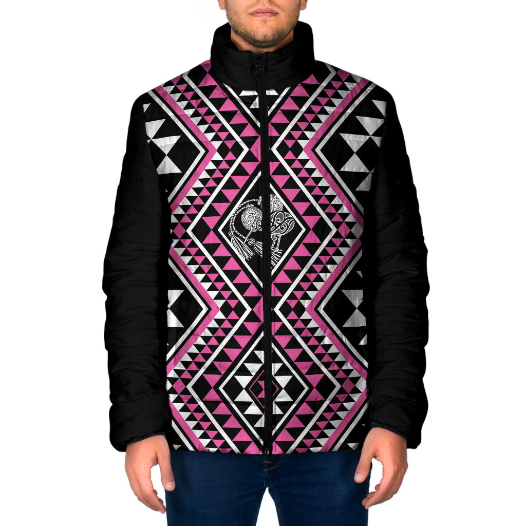New Zealand Mawhero Taniko Motifs Padded Jacket Maori Poi Dance Costume Inspired LT14 Men Pink - Polynesian Pride
