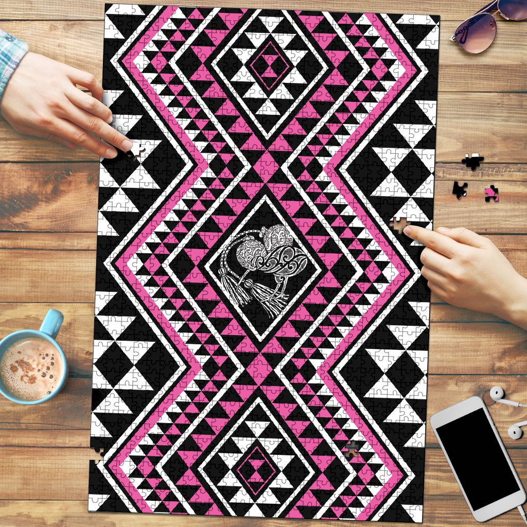 New Zealand Mawhero Taniko Motifs Puzzle Maori Poi Dance Costume Inspired LT14 Pink - Polynesian Pride