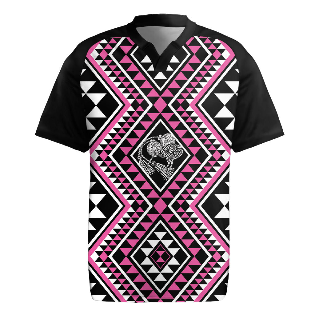 New Zealand Mawhero Taniko Motifs Rugby Jersey Maori Poi Dance Costume Inspired LT14 Pink - Polynesian Pride
