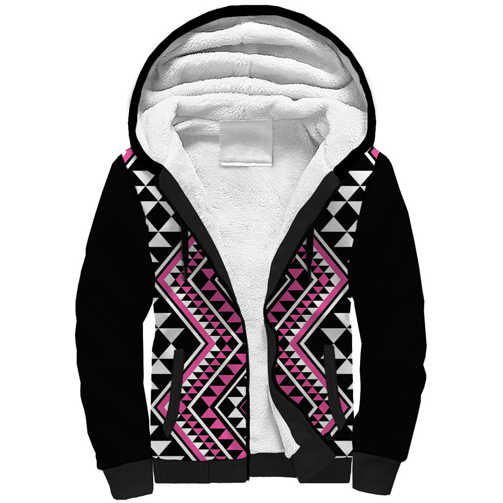 New Zealand Mawhero Taniko Motifs Sherpa Hoodie Maori Poi Dance Costume Inspired LT14 Unisex Pink - Polynesian Pride