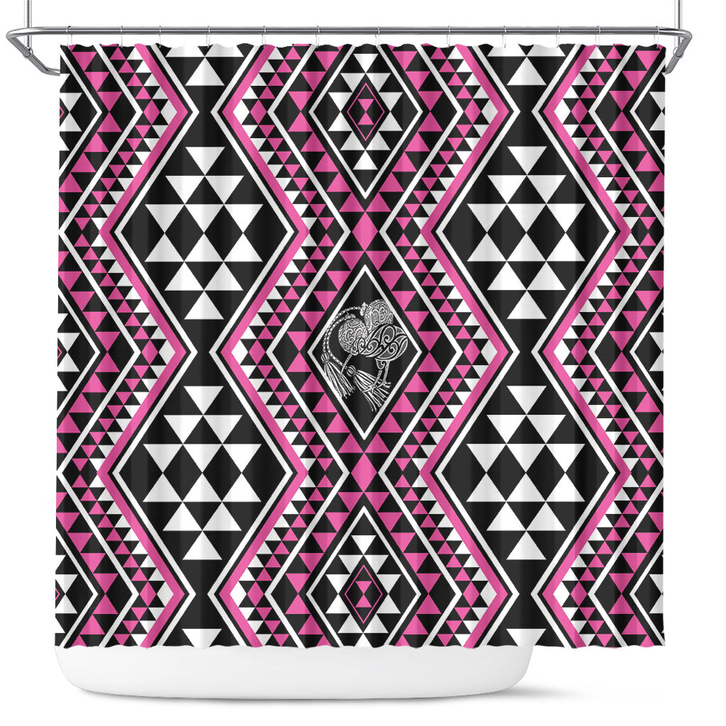 New Zealand Mawhero Taniko Motifs Shower Curtain Maori Poi Dance Costume Inspired LT14 Pink - Polynesian Pride