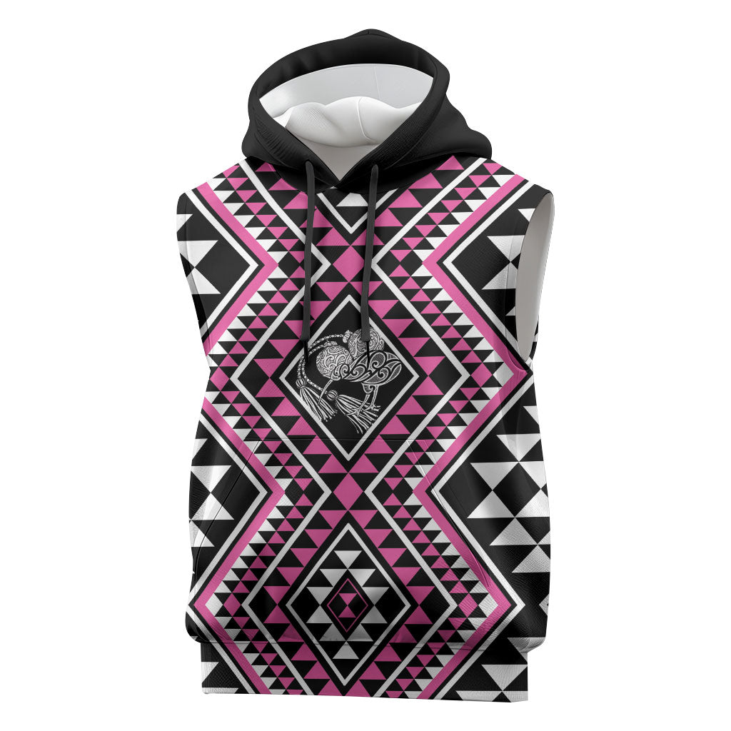 New Zealand Mawhero Taniko Motifs Sleeveless Hoodie Maori Poi Dance Costume Inspired LT14 Pink - Polynesian Pride
