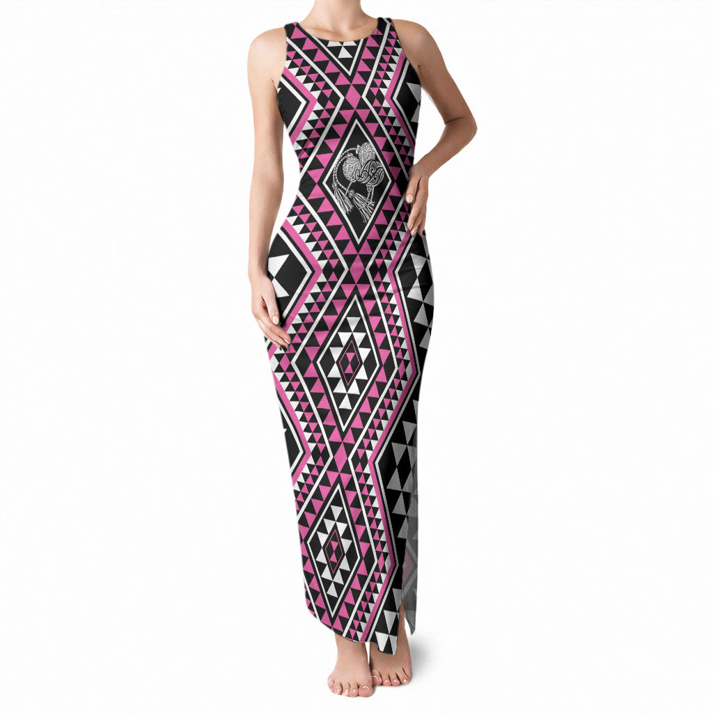 New Zealand Mawhero Taniko Motifs Tank Maxi Dress Maori Poi Dance Costume Inspired LT14 Women Pink - Polynesian Pride