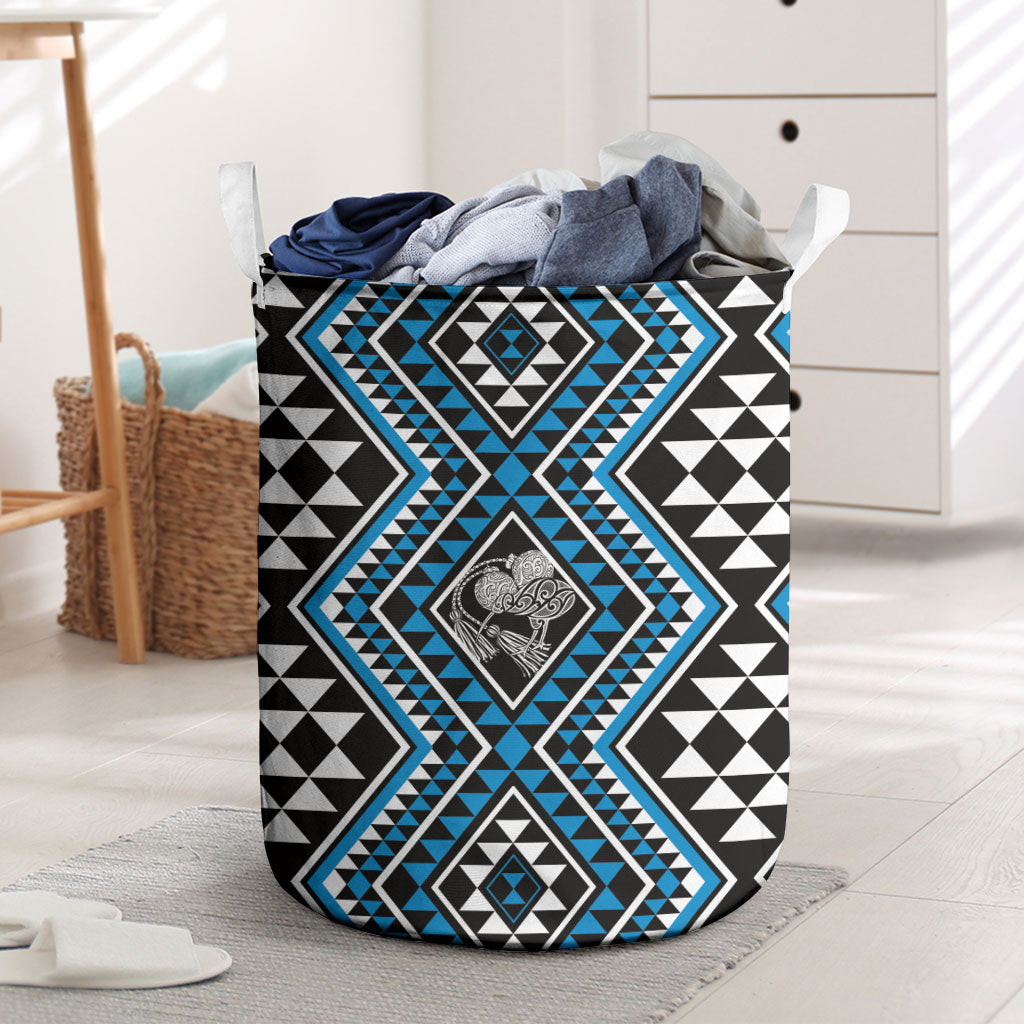 New Zealand Kikorangi Taniko Motifs Laundry Basket Maori Poi Dance Costume Inspired LT14 Blue - Polynesian Pride