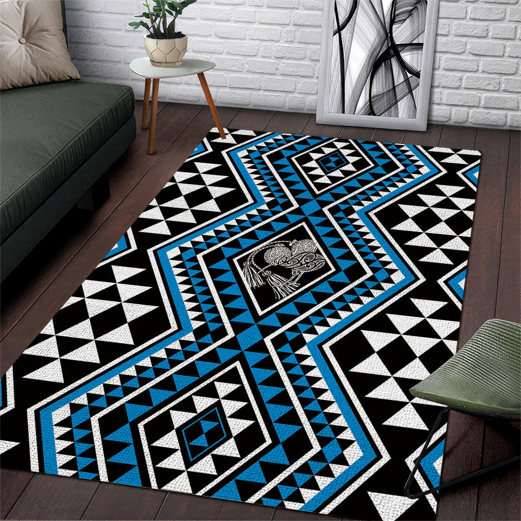 New Zealand Kikorangi Taniko Motifs Area Rug Maori Poi Dance Costume Inspired LT14 Blue - Polynesian Pride