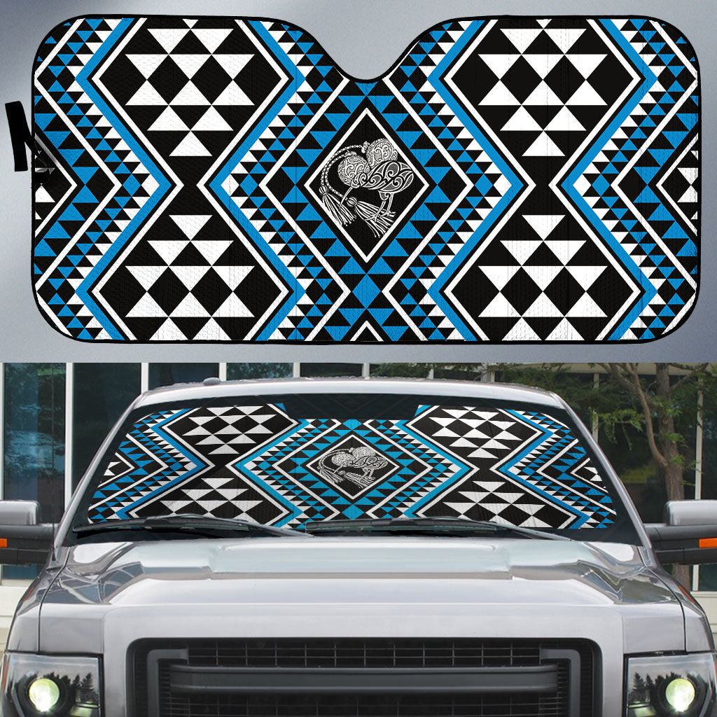 New Zealand Kikorangi Taniko Motifs Auto Sun Shade Maori Poi Dance Costume Inspired LT14 Blue - Polynesian Pride