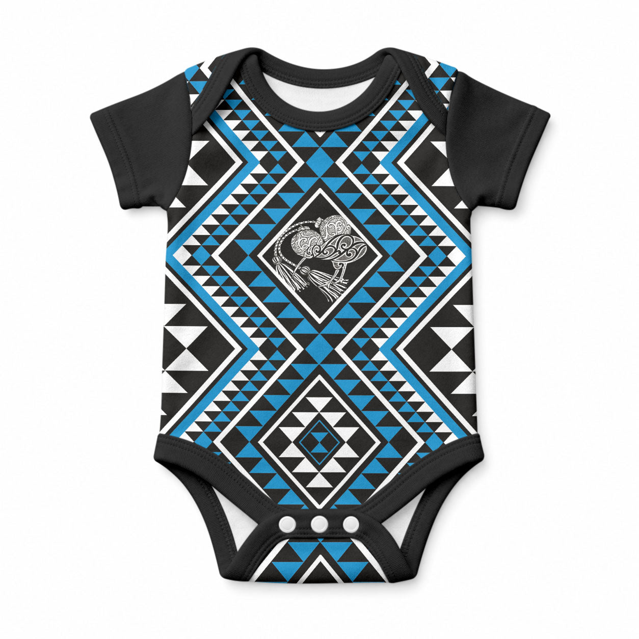 New Zealand Kikorangi Taniko Motifs Baby Onesie Maori Poi Dance Costume Inspired LT14 Blue - Polynesian Pride