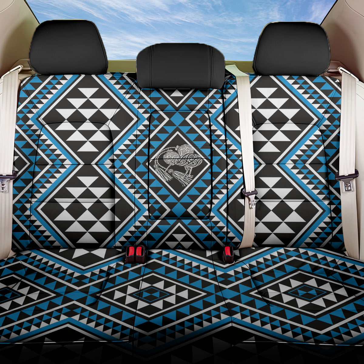 New Zealand Kikorangi Taniko Motifs Back Car Seat Cover Maori Poi Dance Costume Inspired LT14 One Size Blue - Polynesian Pride