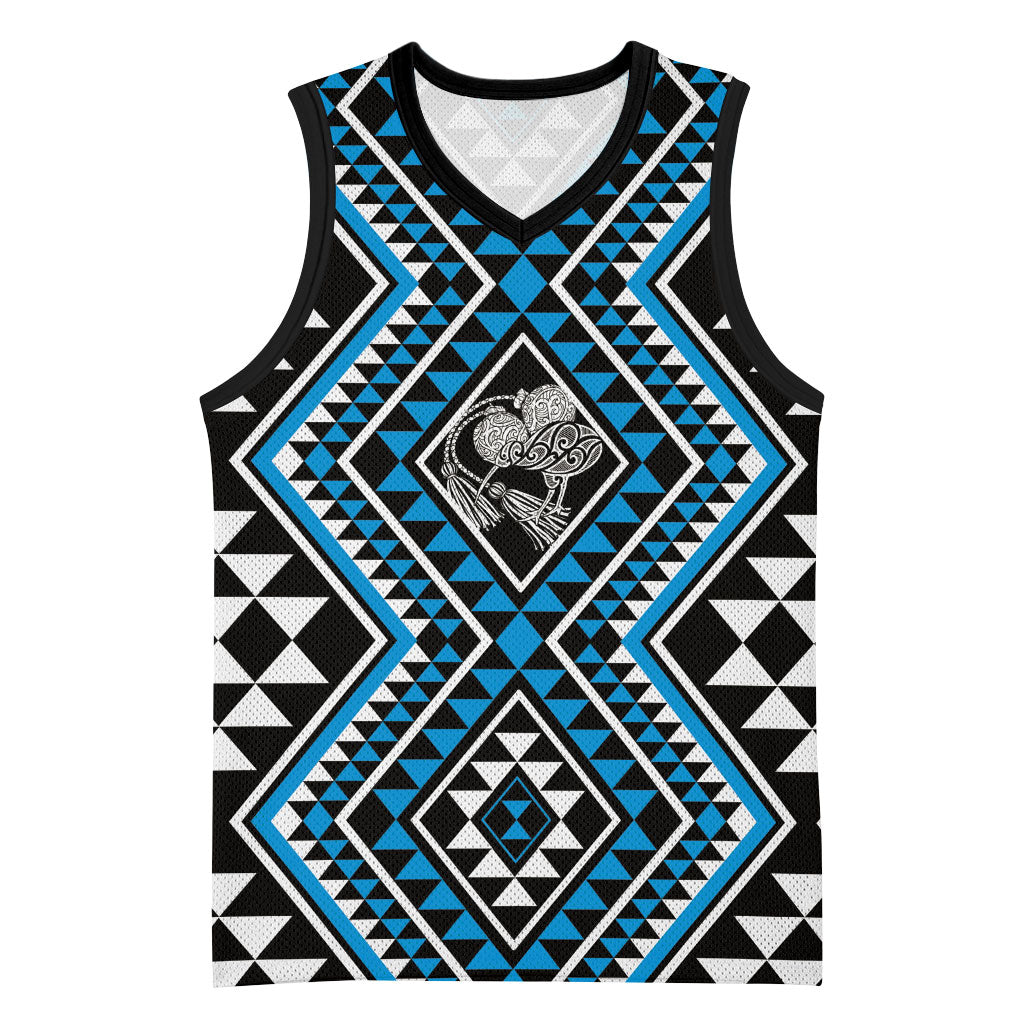 New Zealand Kikorangi Taniko Motifs Basketball Jersey Maori Poi Dance Costume Inspired LT14 Unisex Blue - Polynesian Pride