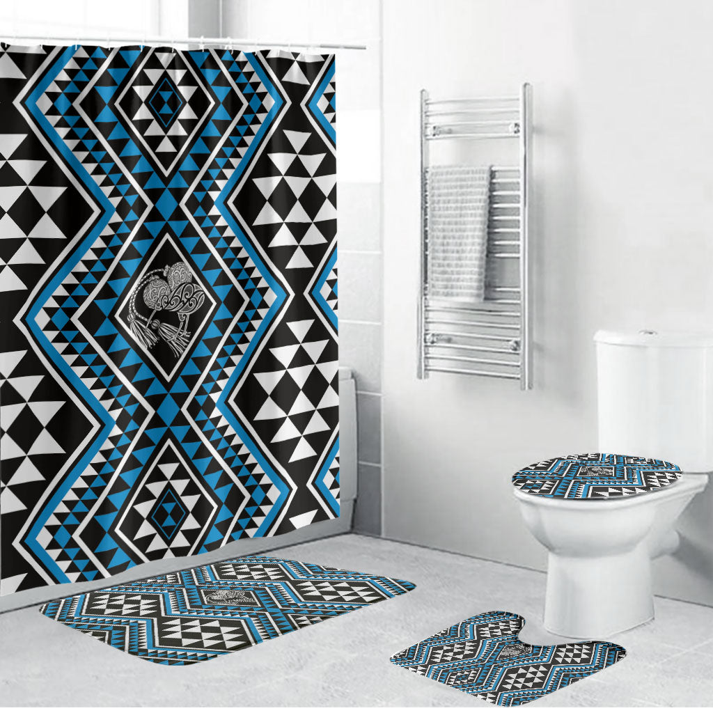 New Zealand Kikorangi Taniko Motifs Bathroom Set Maori Poi Dance Costume Inspired LT14 Bathroom Set (4 pcs) Blue - Polynesian Pride