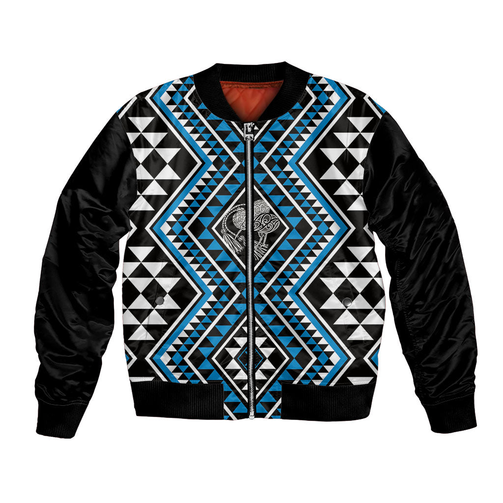 New Zealand Kikorangi Taniko Motifs Bomber Jacket Maori Poi Dance Costume Inspired LT14 Unisex Blue - Polynesian Pride
