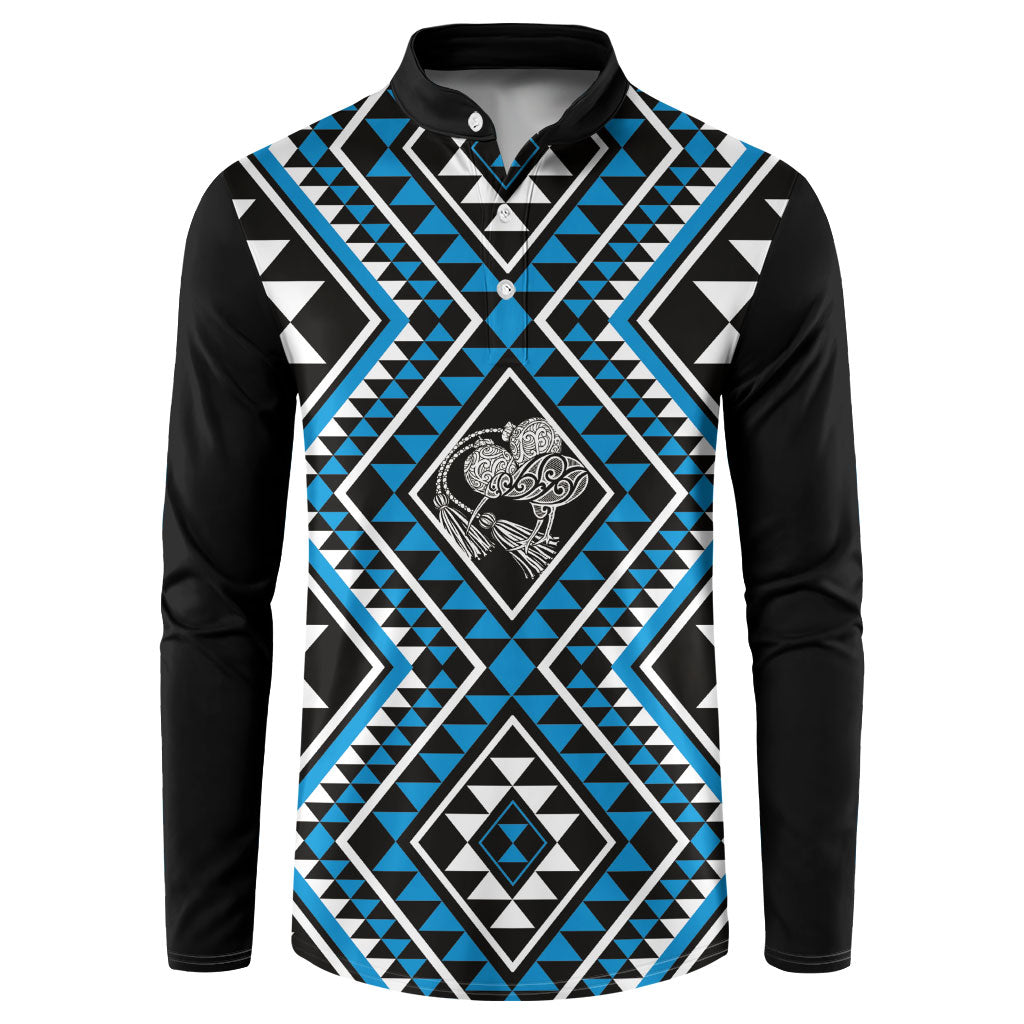 New Zealand Kikorangi Taniko Motifs Button Sweatshirt Maori Poi Dance Costume Inspired LT14 Blue - Polynesian Pride