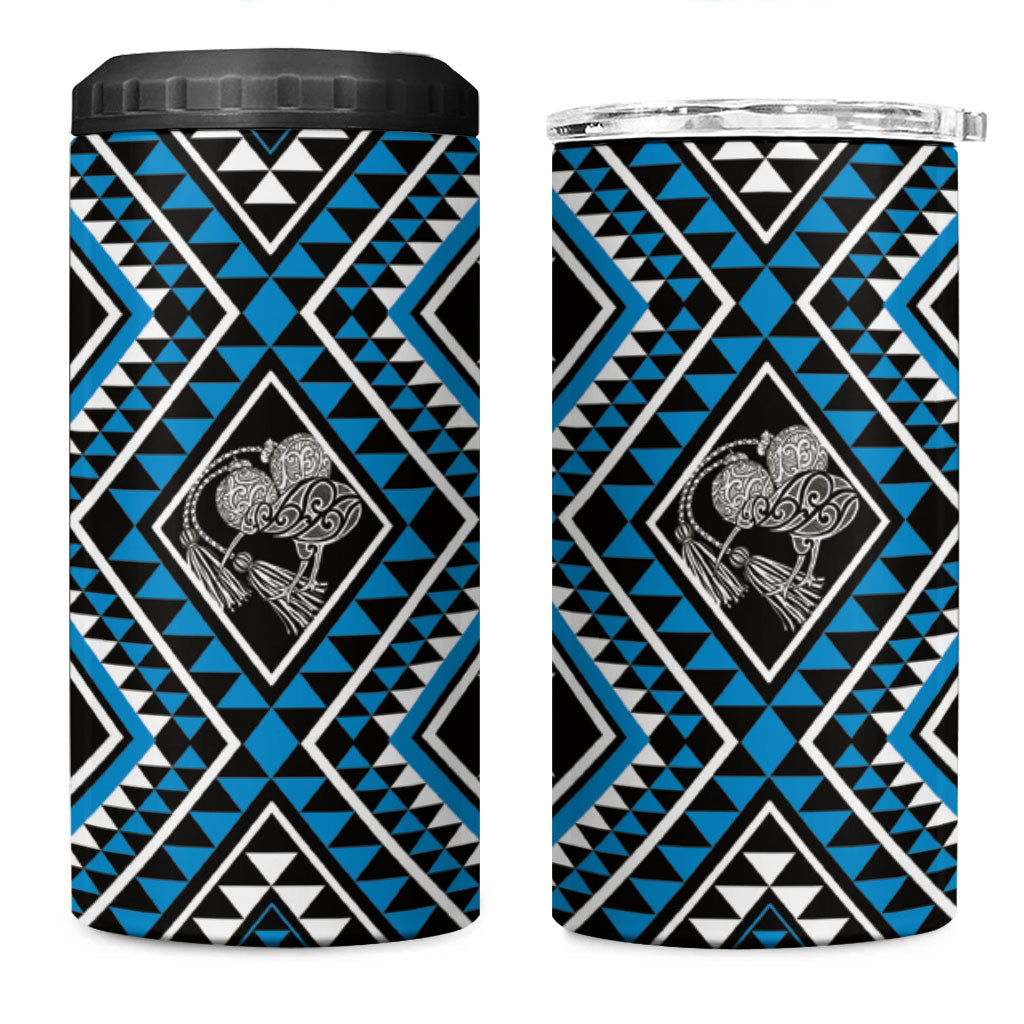 New Zealand Kikorangi Taniko Motifs 4 in 1 Can Cooler Tumbler Maori Poi Dance Costume Inspired LT14 One Size: 16 oz Blue - Polynesian Pride