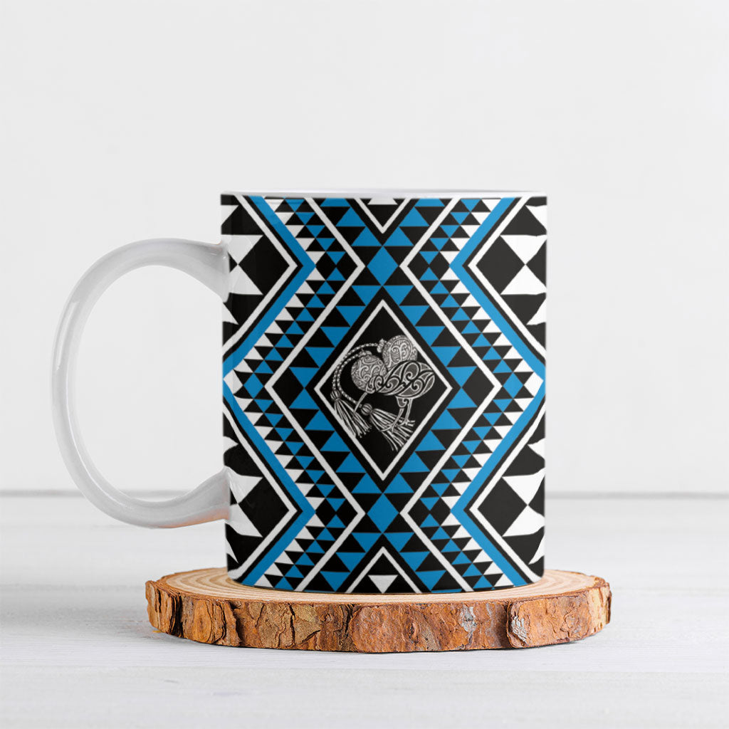 New Zealand Kikorangi Taniko Motifs Ceramic Mug Maori Poi Dance Costume Inspired LT14 Blue - Polynesian Pride