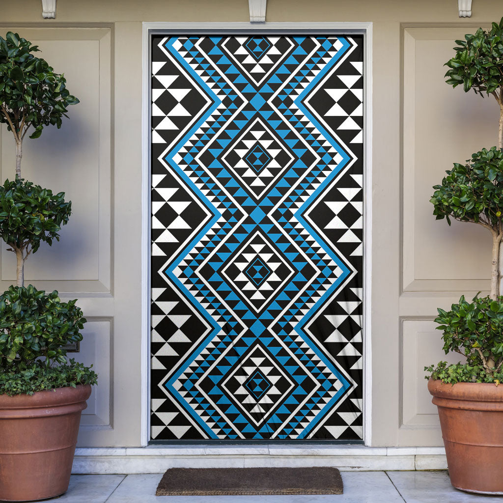 New Zealand Kikorangi Taniko Motifs Door Cover Maori Poi Dance Costume Inspired LT14 Blue - Polynesian Pride