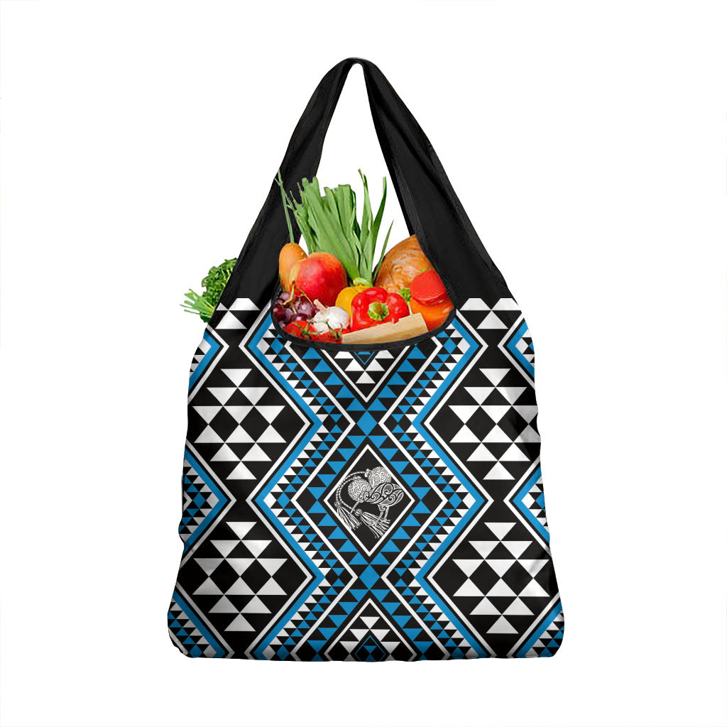 New Zealand Kikorangi Taniko Motifs Grocery Bag Maori Poi Dance Costume Inspired LT14 1-pack One Size Blue - Polynesian Pride