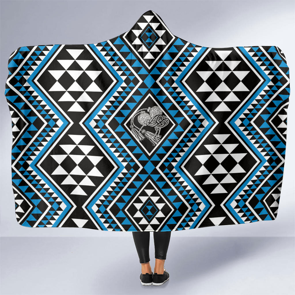 New Zealand Kikorangi Taniko Motifs Hooded Blanket Maori Poi Dance Costume Inspired LT14 One Size Blue - Polynesian Pride